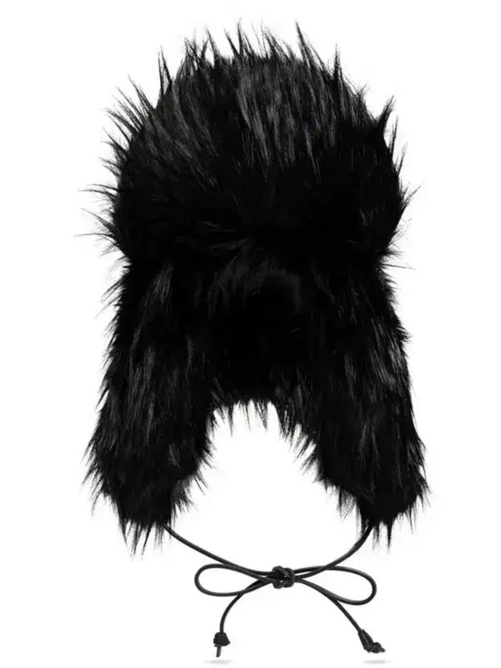 Black Faux Fur Trapper Hat with Chin Tie
